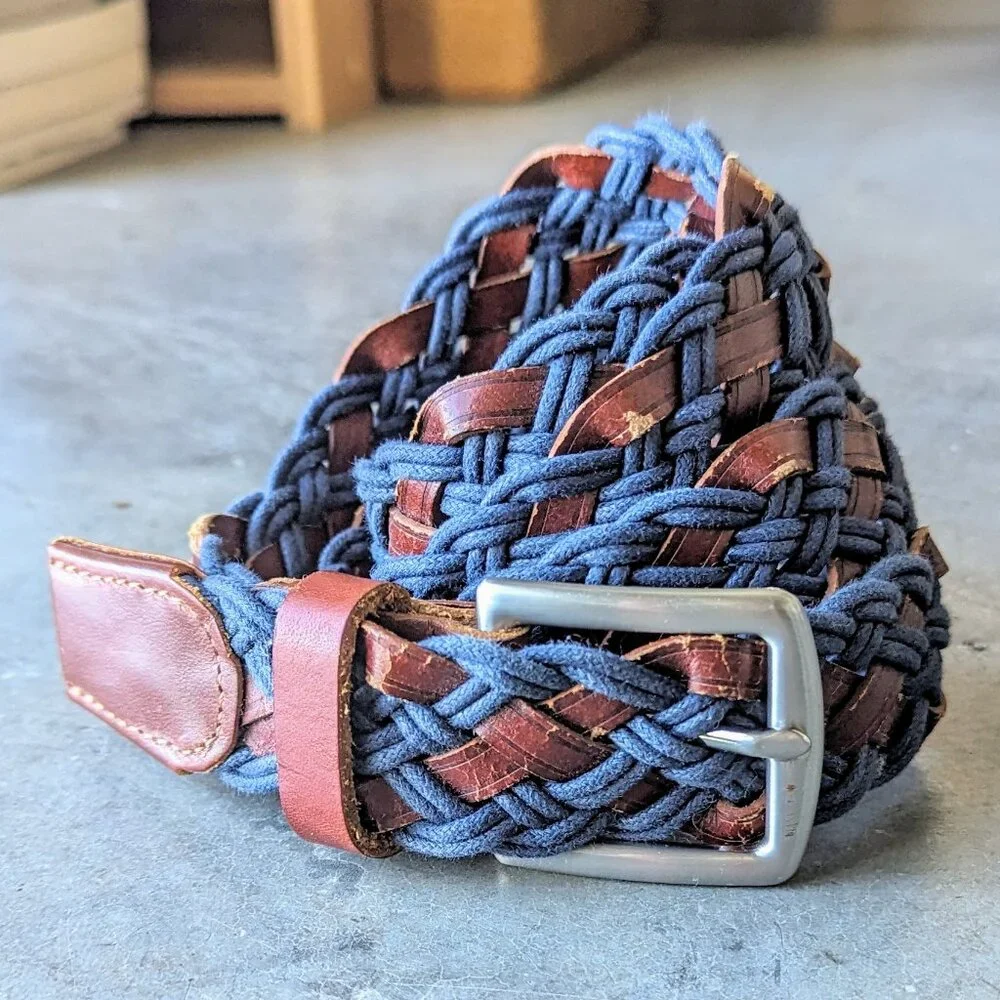 Vintage Western Blue and Brown Leather Braided Belt Unisex